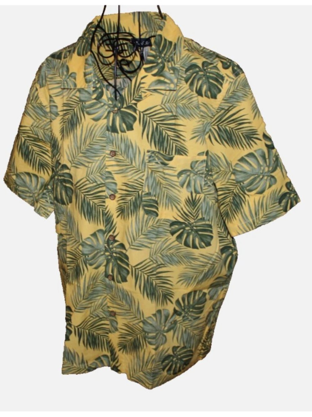The Children’s Place Men’s Sz L Tropical Palm Leaf Button-Up Shirt Sunset Gold